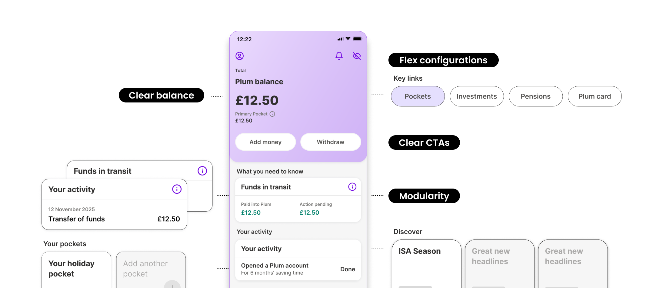 Plum home screen — after redesign